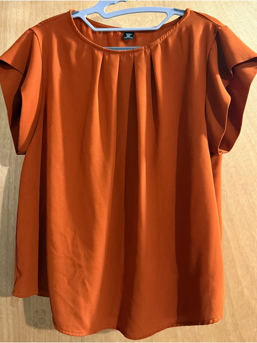 SHEIN Rust Orange Pleated Short-Sleeve Blouse